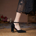 Suede Pointed Toe Block Heel Pumps Ankle Strap Elegant Shoes 695304002209