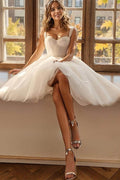 Sweetheart Beaded Tulle Short-Mini Little White Dress CW3381CR - COCOMELODY