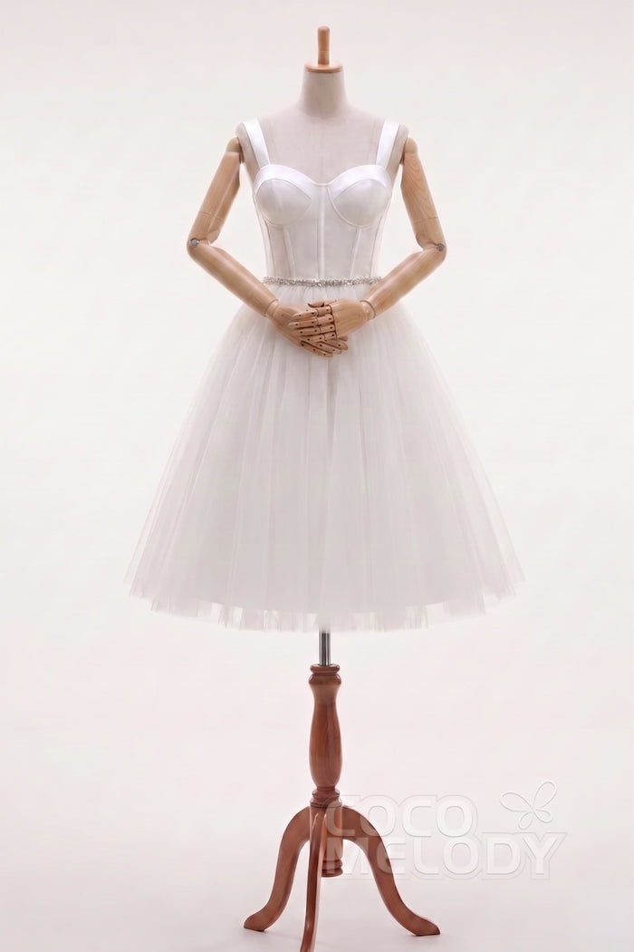 Sweetheart Beaded Tulle Short-Mini Little White Dress CW3381