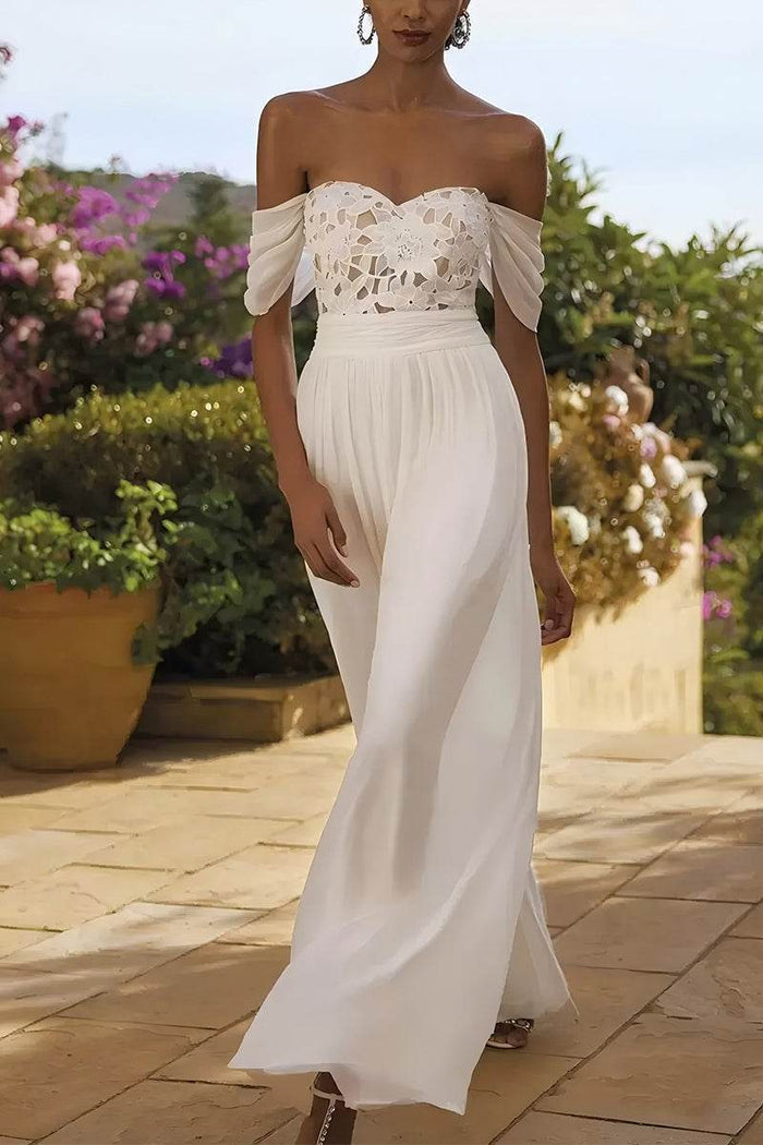 Sweetheart Floor Length Lace Chiffon Wedding Jumpsuit CW3583 - COCOMELODY