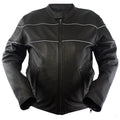 Eagle Leather Tall Reflective jacket in 1.2-1.3 mm cowhide with reflective piping across the chest and back