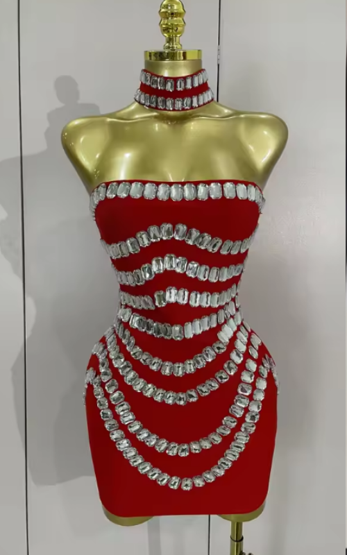 Tasha Sparkly Rhinestones Strapless Mini Bandage Dress