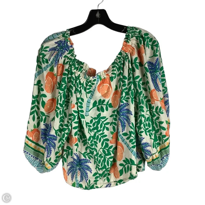 Top Long Sleeve By C And C In Tropical Print, Size: L