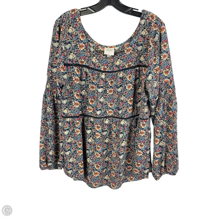 Top Long Sleeve By Knox Rose In Floral Print, Size: Xxl