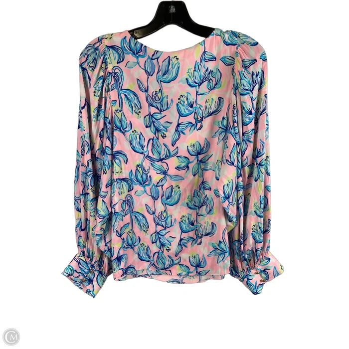 Top Long Sleeve Designer By Lilly Pulitzer In Blue & Pink, Size: S
