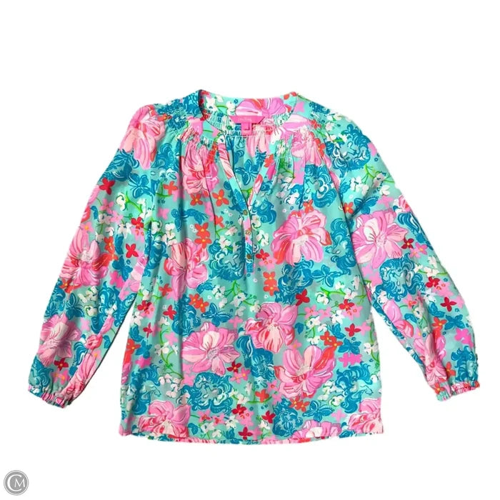 Top Long Sleeve Designer By Lilly Pulitzer In Blue & Pink, Size: Xs