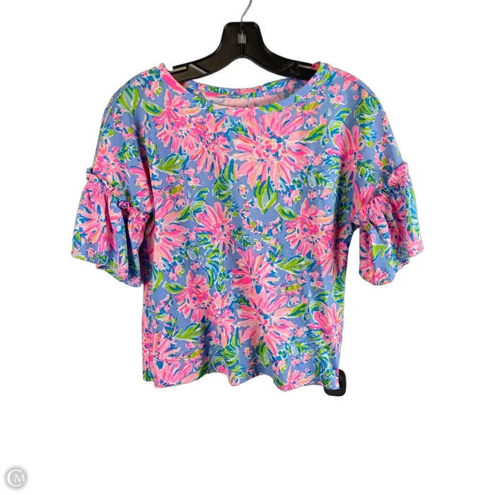 Top Short Sleeve Designer By Lilly Pulitzer In Black & Pink, Size: Xs