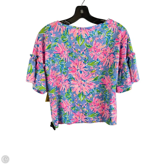Top Short Sleeve Designer By Lilly Pulitzer In Black & Pink, Size: Xs