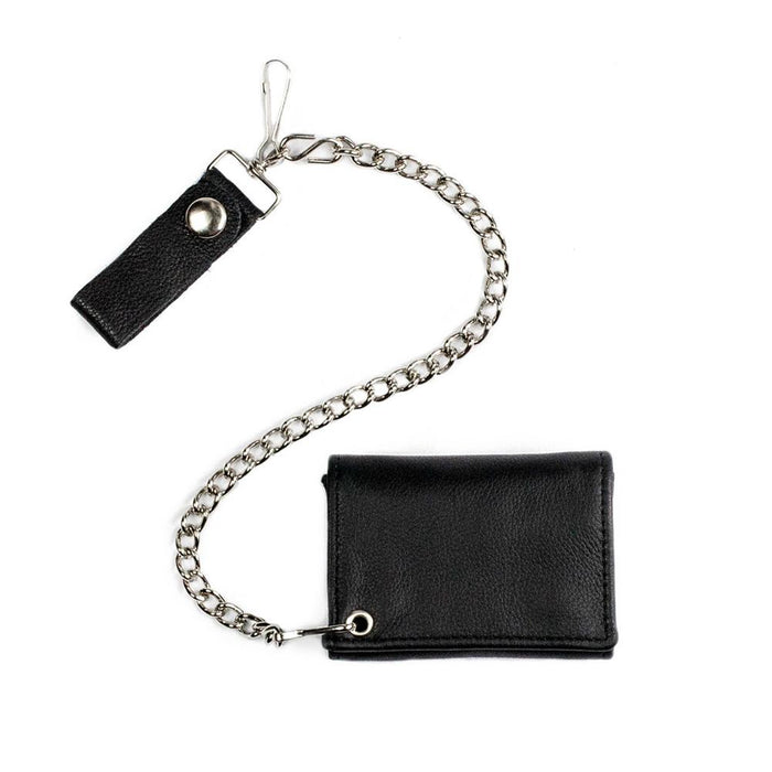 Tri-Fold Wallet W/Chain: Features:

12" Detachable Chain
6 Page Picture Insert
Credit Card Slot
2 Pockets
Dimensions- 4