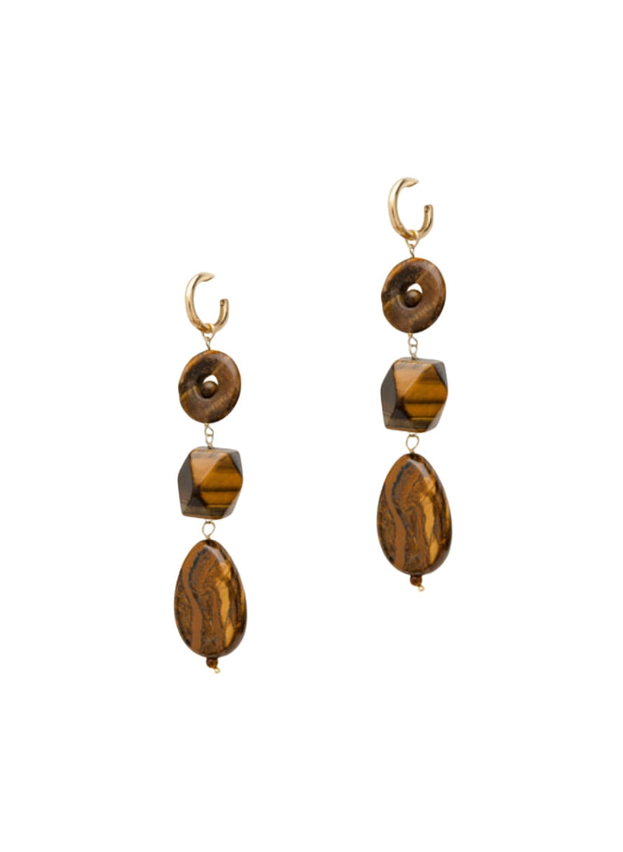 Earrings Antonia Karra Triple Drop Earrings Eye Of The Tiger Gold Plated O/S Apoella