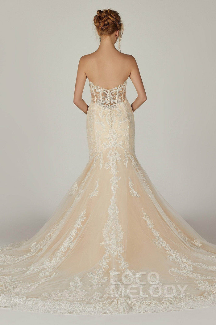 Trumpet-Mermaid Chapel Train Tulle Wedding Dress CW2298CR - COCOMELODY