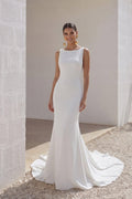 Trumpet-Mermaid Court Train Stretch Satin Wedding Dress CW3136