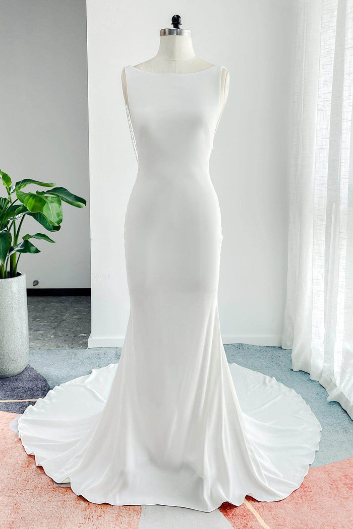 Trumpet-Mermaid Court Train Stretch Satin Wedding Dress CW3136 - COCOMELODY