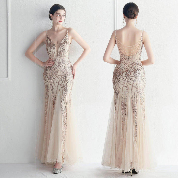 Trumpet-Mermaid Floor Length Sequins Dress 721888960721 - COCOMELODY