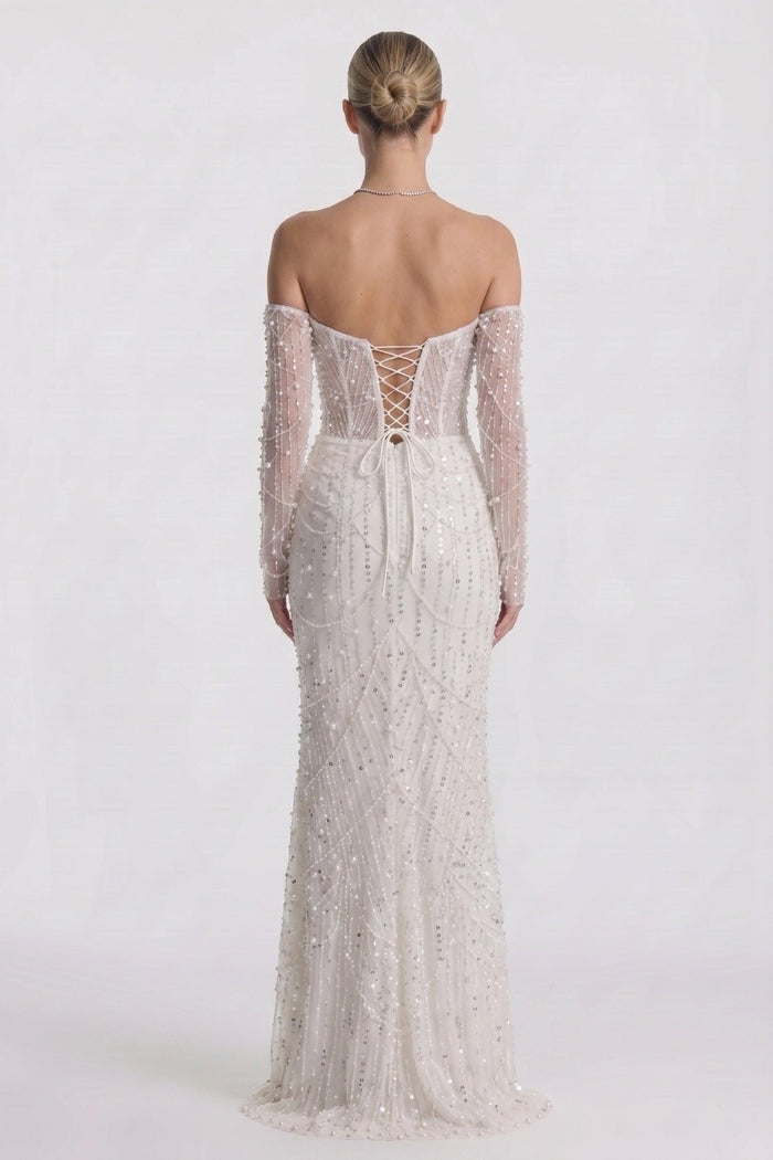 Trumpet-Mermaid Maxi Lace Little White Dress CG0323CW