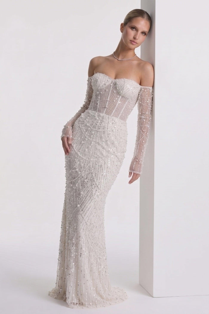 Trumpet-Mermaid Maxi Lace Little White Dress CG0323CW