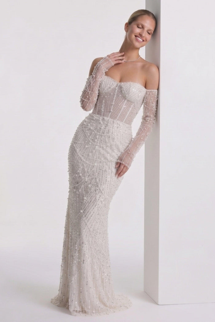 Trumpet-Mermaid Maxi Lace Little White Dress CG0323CW