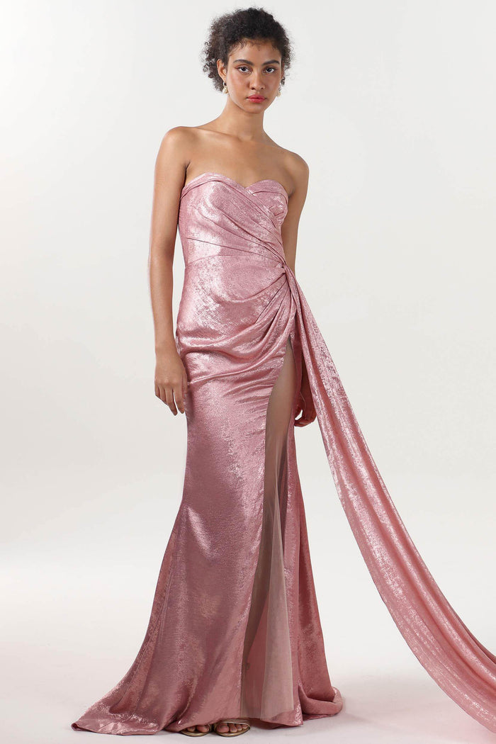 Trumpet-Mermaid Sweep-Brush Train Metallic Formal Dress CS0651 - COCOMELODY