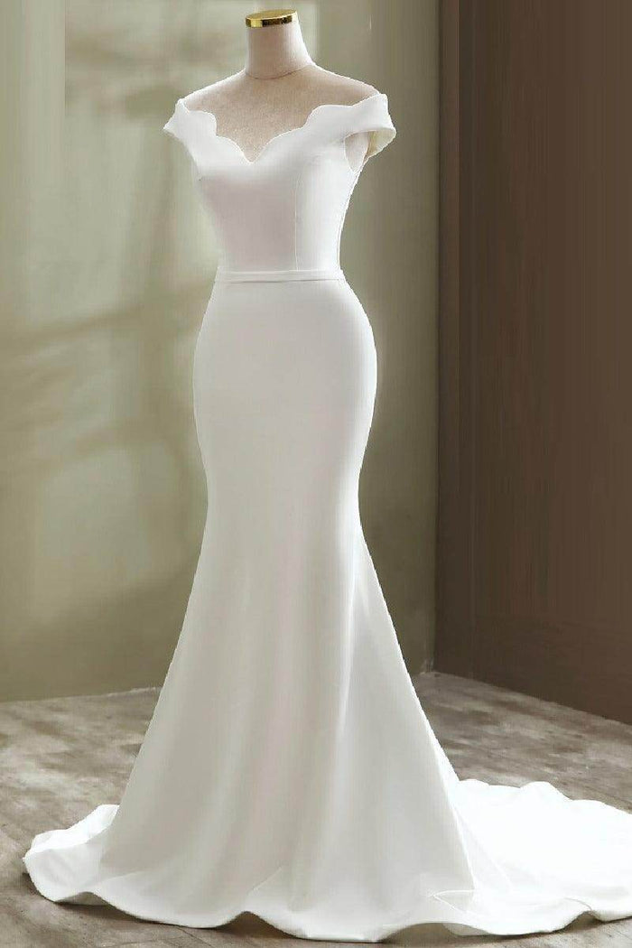 Trumpet-Mermaid Sweep-Brush Train Satin Wedding Dress 668249752543 - COCOMELODY
