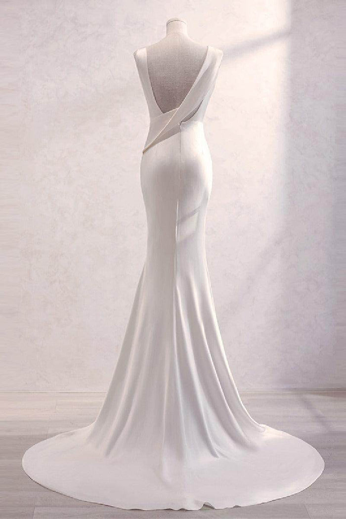 Trumpet-Mermaid Sweep-Brush Train Satin Wedding Dress 677606919790 - COCOMELODY
