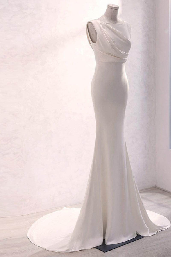 Trumpet-Mermaid Sweep-Brush Train Satin Wedding Dress 677606919790 - COCOMELODY