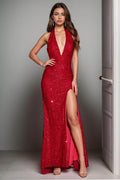 Trumpet-Mermaid Sweep-Brush Train Sequined Prom Dress CS0468 - COCOMELODY