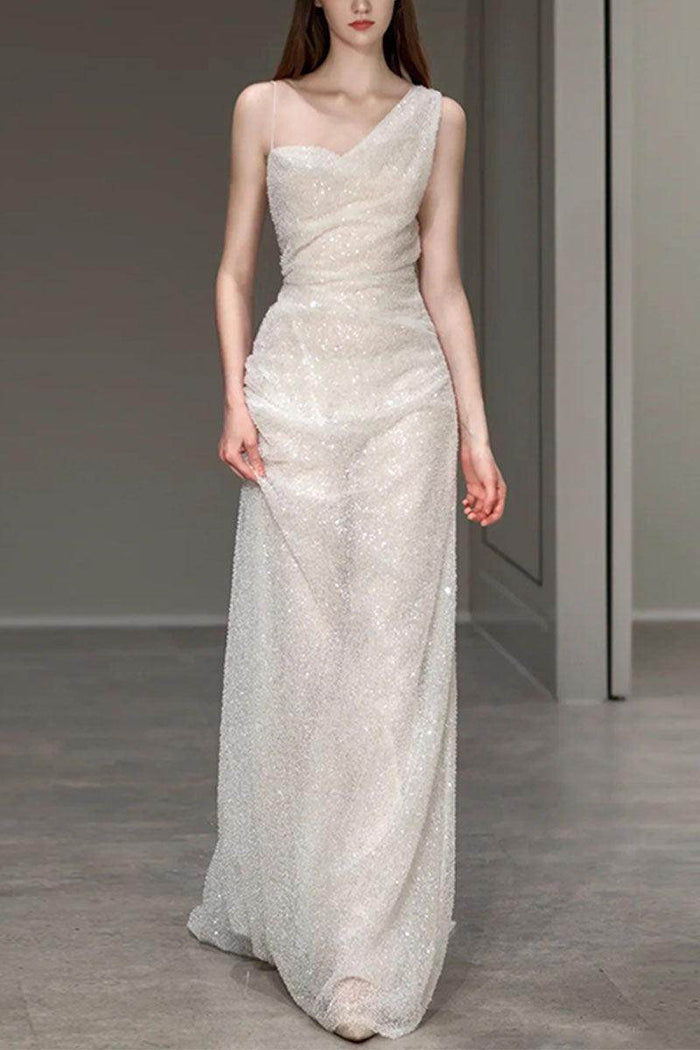 Trumpet-Mermaid Sweep-Brush Train Sequined Wedding Dress 732909013694 - COCOMELODY