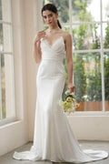 Trumpet-Mermaid Sweep-Brush Train Stretch Satin Wedding Dress CW3310 - COCOMELODY