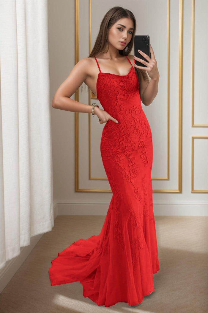 Trumpet-Mermaid Sweep-Brush Train Tulle Prom Dress CS0398 - COCOMELODY