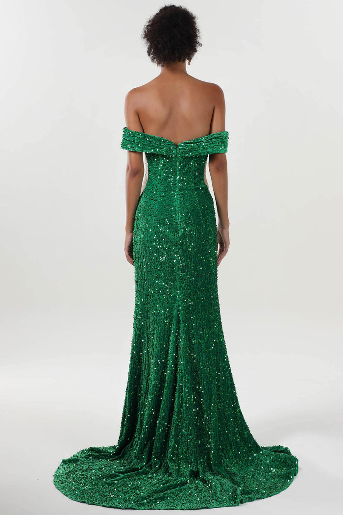 Trumpet-Mermaid Sweep-Brush Train Velvet Sequin Formal Dress CS0640 - COCOMELODY