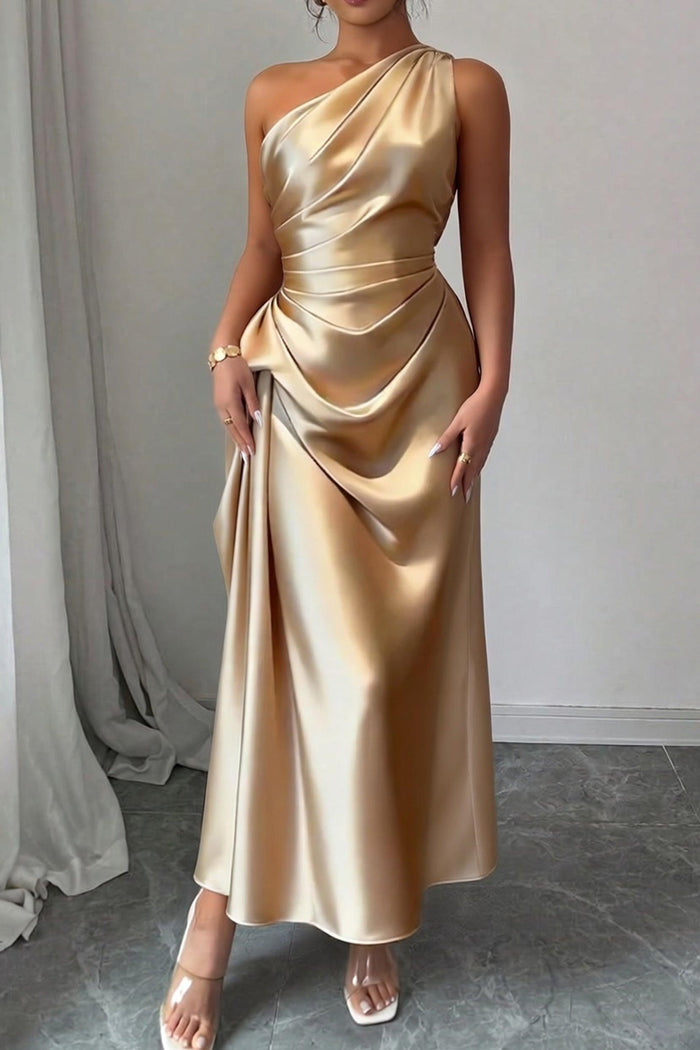 Trumpet-Mermaid Tea Length Satin Wedding Guest Dress 1033914017182CR
