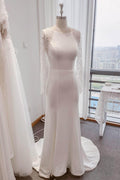 Trumpet Sweep-Brush Train Lace Satin Wedding Dress CW3110CR - COCOMELODY