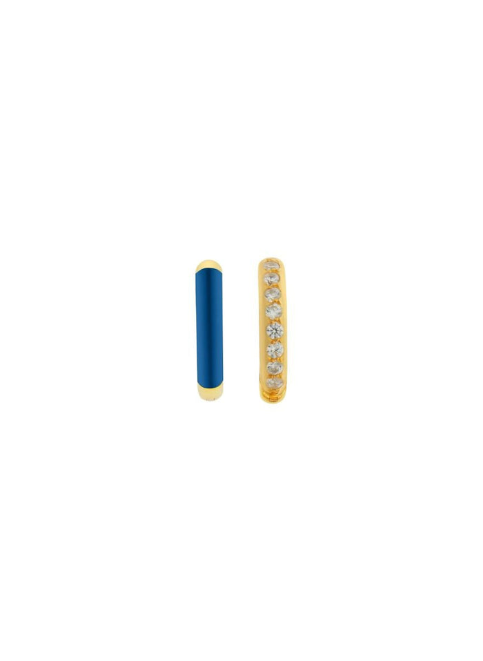 Earrings Ileana Makri Two In One Hoops Blue Enamel Zircon Gold Plated O/S Apoella