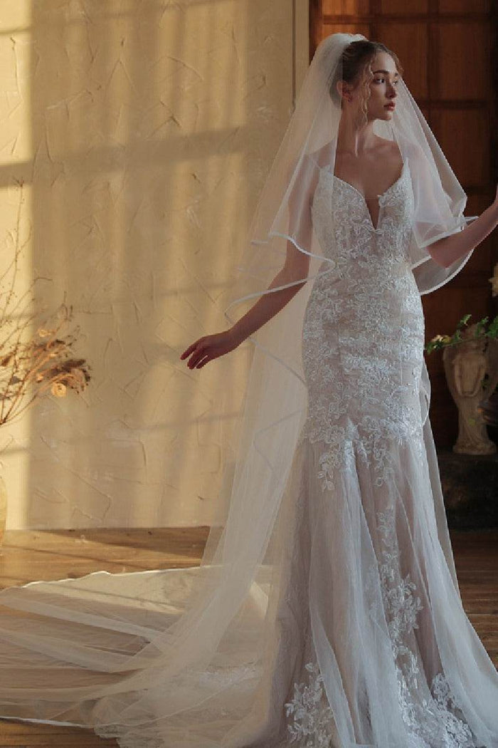 Two-tier Cut Edge Tulle Chapel Veils 885292260251 - COCOMELODY