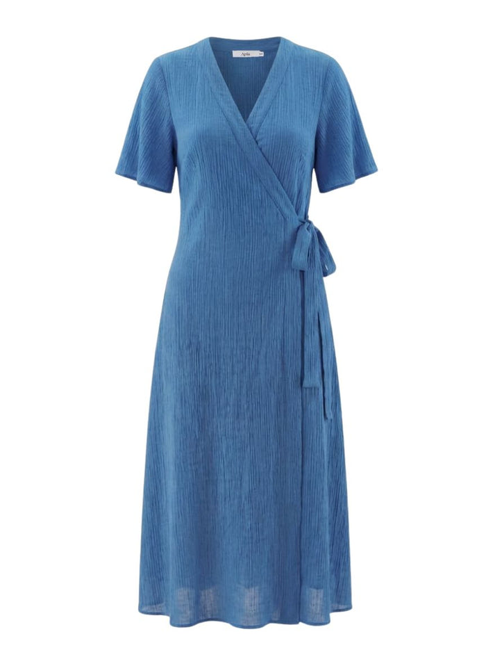 Dresses APLA Upsilon NI Crinkled Long Wrap Dress Sky Blue Apoella
