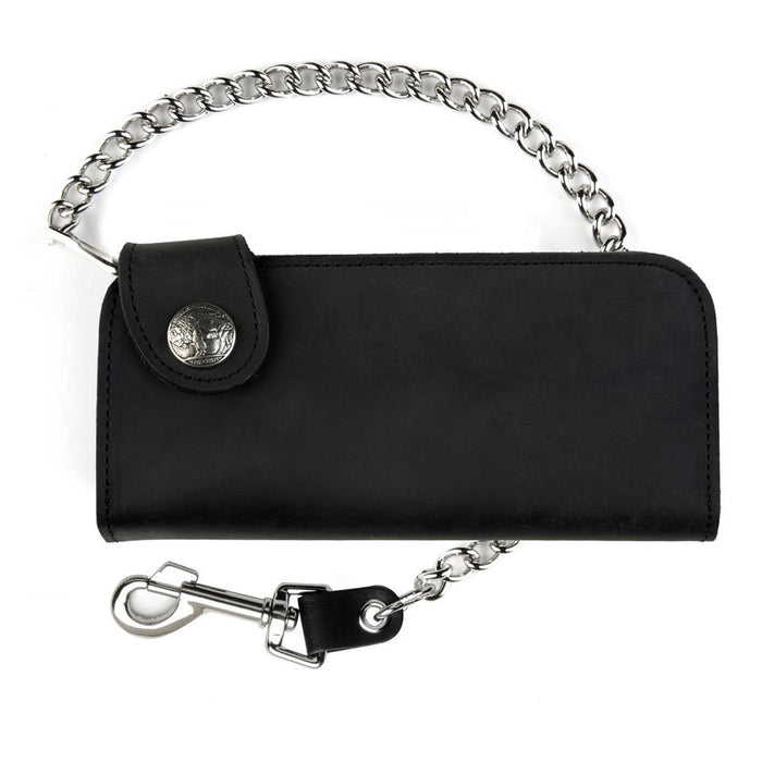 USA-Made Side Snap Wallet With Buffalo Snap Black: *Bufalo Snap Closure*12” Detachable Chain w/ Trigger Hook*I
