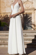 V-Neck Floor Length Elastic Cloth Wedding Jumpsuit CW3565 - COCOMELODY