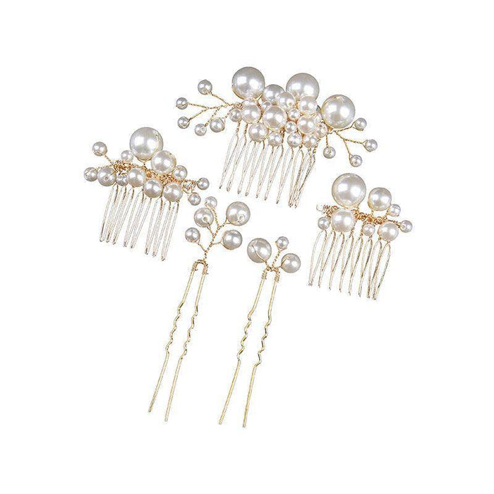 White Pearl Bridal Combs 5 PIeces 632498627705 - COCOMELODY