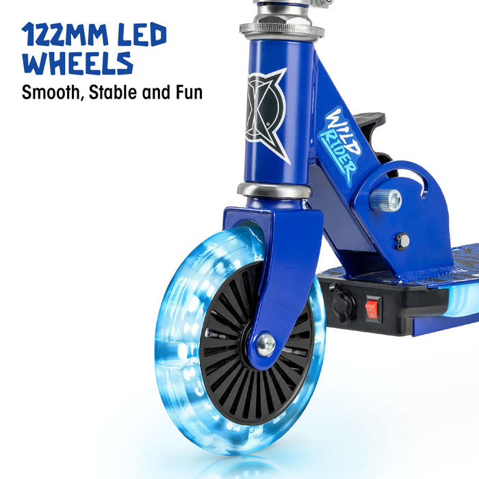 led wheels on kids blue scooter