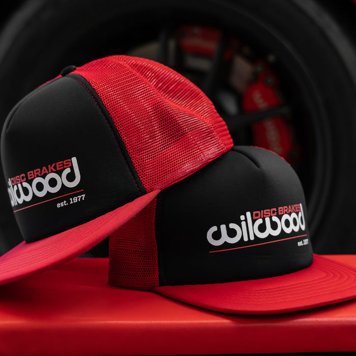 Wilwood Mesh Hat - Flat Bill Black and Red