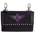 Women's black clip bag with purple-gray tribal design